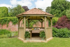 Forest Garden Hexagonal 3.6m Cedar Roof Gazebo Furnished Cream