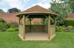 Forest Garden Hexagonal Thatched Roof Gazebo & Green Lining