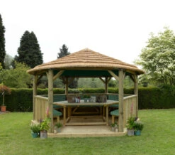 Forest Garden Hexagonal Thatched Roof Gazebo Furnished Green -Secret Happy Shop t.tlx hAh r7y.Nh L9L a h.hicRhI.hp7nh5Llx 33179.1680669090