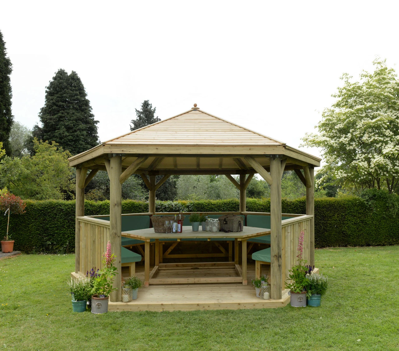 Forest Garden Hexagonal Timber Roof Gazebo Furnished Green 6 Forest Garden Hexagonal Timber Roof Gazebo Furnished Green - Image 4